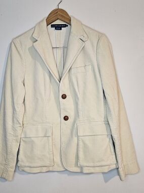 Ralph Lauren Corduroy Blazer – Size 12 – Crème / Beige – Blue Tags